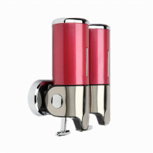 Rojo oscuro 500ml * 2 Acero inoxidable + plástico ABS Wall-Mountained Dispensador de jabón líquido